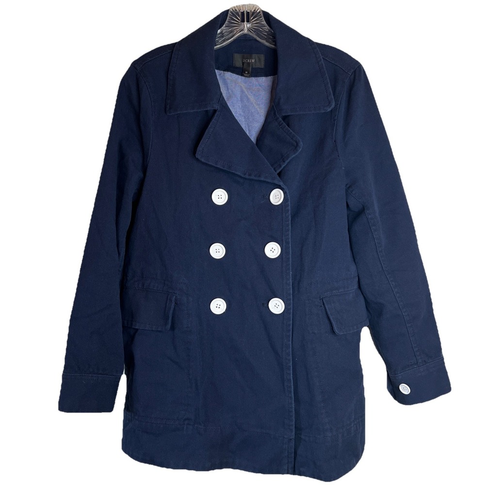 J.Crew Heavyweight Cotton Twill Pea Coat Navy Jacket Size‎ 10